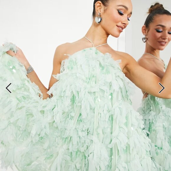 ASOS EDITION backless mini dress in textured mesh in soft green - Picture 3 of 4